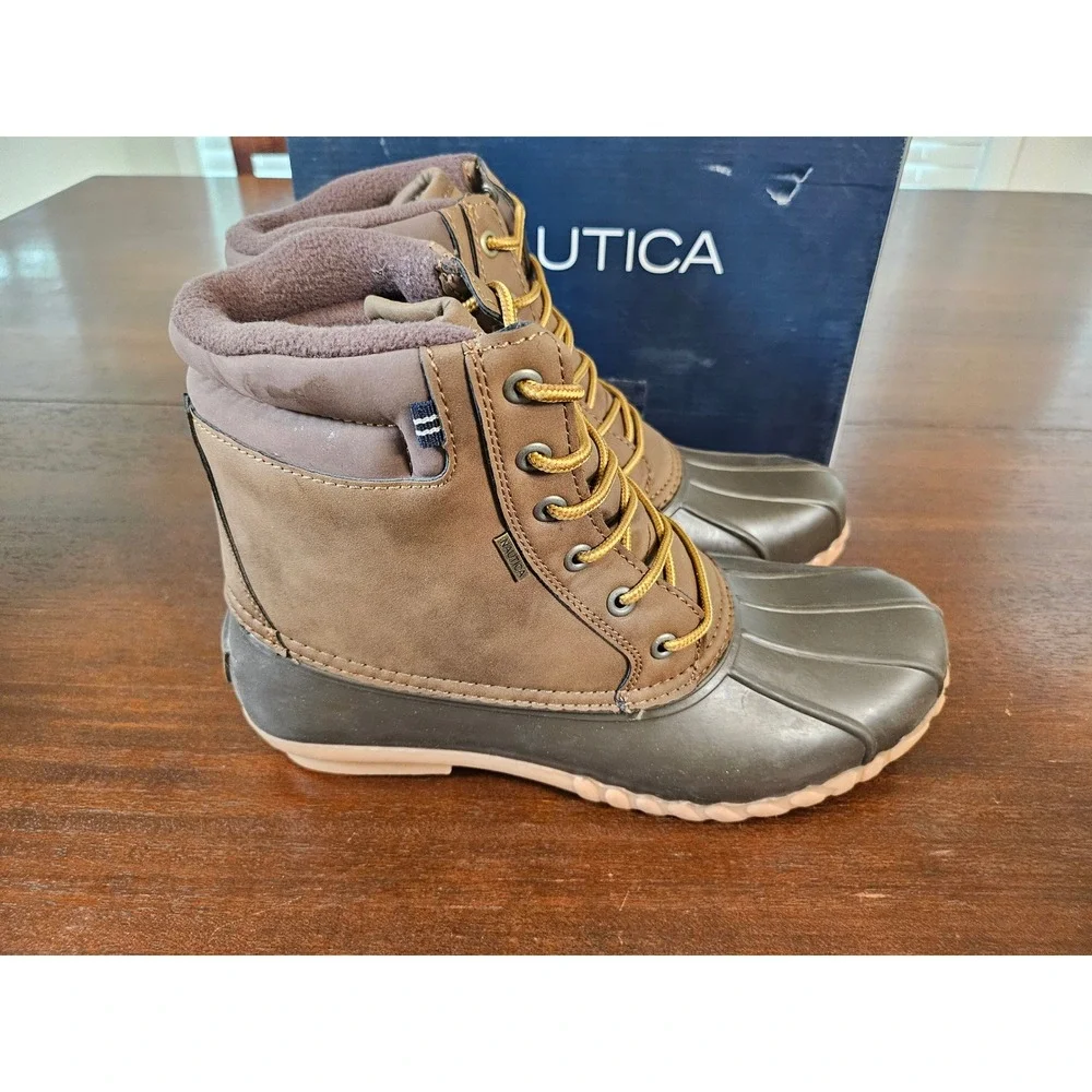 Nautica Duck Boots Men Size 10 Brown Lace Up N-83 All Weather Waterproof Shell